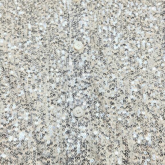 Sanctuary Radiant Long Sleeve Sequin Shirt Button Down Champagne Silver Medium - Picture 6 of 8